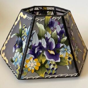 Hand Painted Glass Luminary or Lamp Shade Floral Design Small Vintage Rare